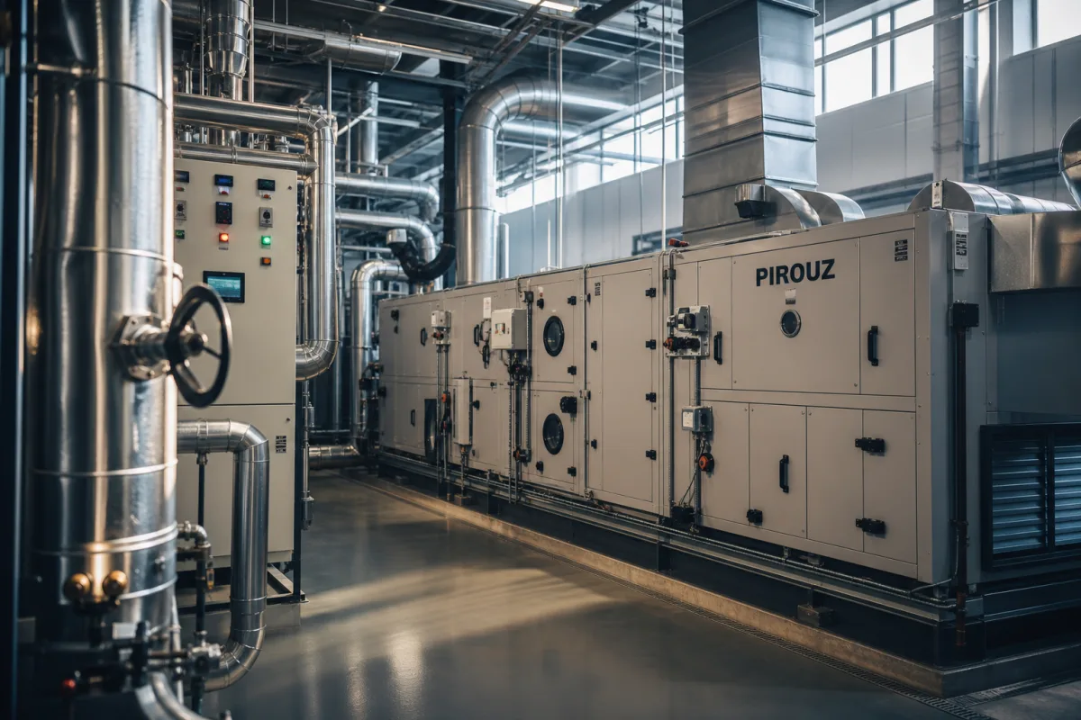UK commercial HVAC plant room with complex, well-maintained pipework and controls.