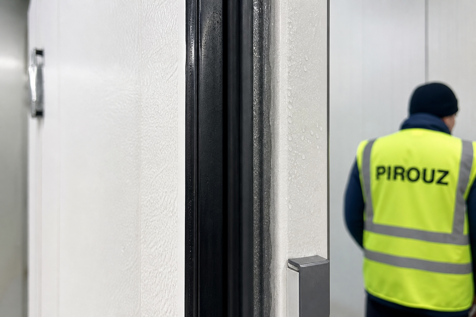 Close-up of a robust cold room door seal, demonstrating airtight thermal integrity in UK cold storage.